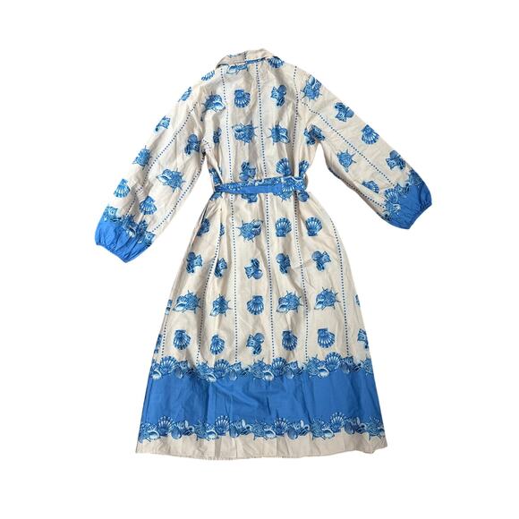 Celina Moon Long Sleeve Bell Print Midi Dress Sky Blue Size Large - Picture 8 of 13